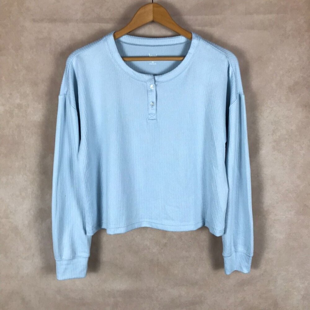 JENNI Ribbed Henley Pajama Top, Pale Blue NWT Medium